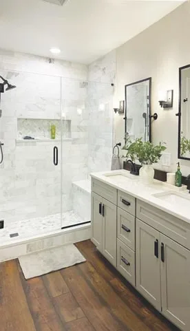 Walk-in shower and bathroom vanity