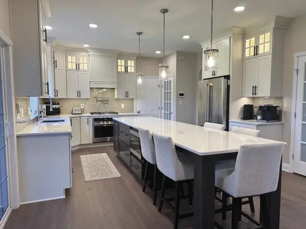 White kitchen and contrasting island