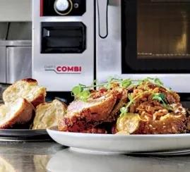 Combination oven with a plated meal
